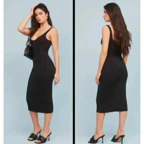 Reformation Dress Braun Sleeveless V-Neck Bodycon Midi Black Women's Size S - Picture 7 of 8